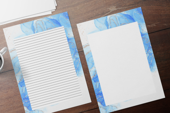 Blue and Gold Watercolor Stationery Pape
