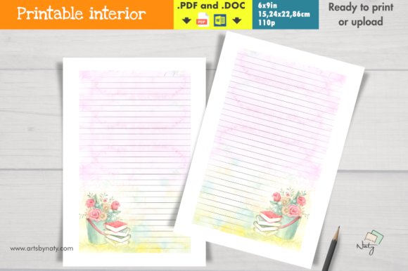 Books and Flowers Watercolor Notebook for Kdp Interiors