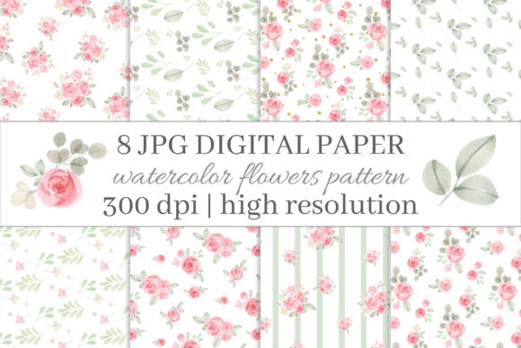 Digital Paper Watercolor Rose Paper Pack