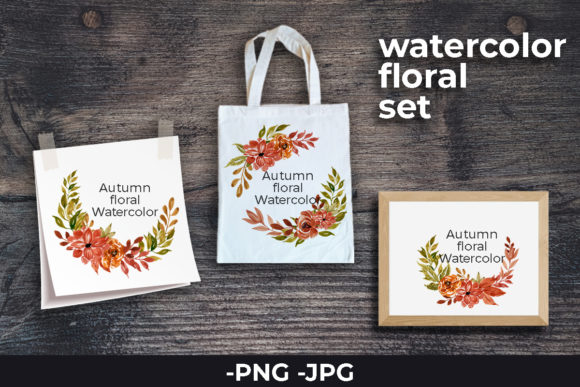 Floral Watercolor Autumn Wreath Set
