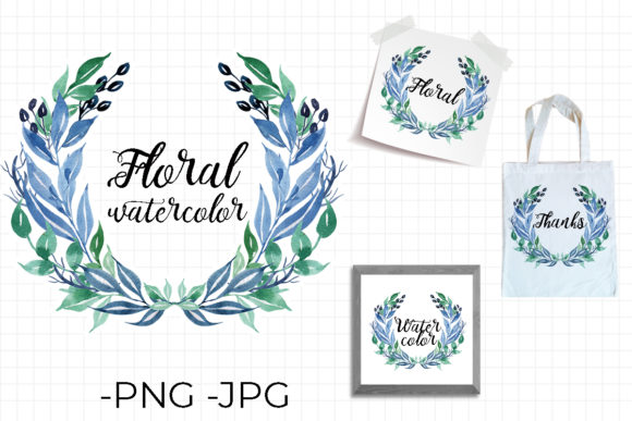 Floral Watercolor Blue Wreath Bouquet & Crafts