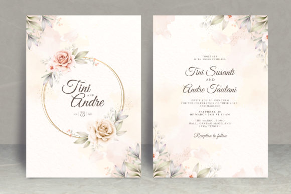 Floral Watercolor Wedding Invitation Set for Print Templates