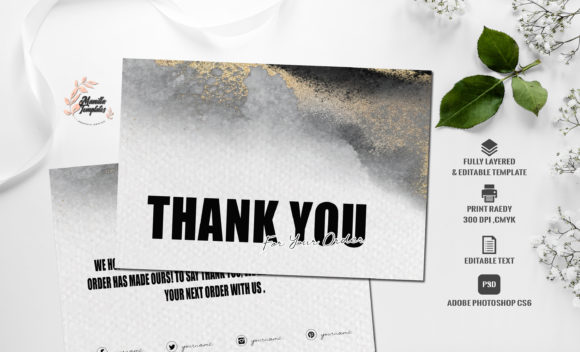 Gold Watercolor Thank You Card Template