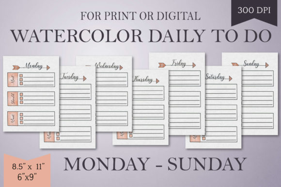 Peach Watercolor Daily to Do List-Mon-Su Print Templates