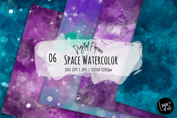 Space Watercolor Digital Paper Set and Textures