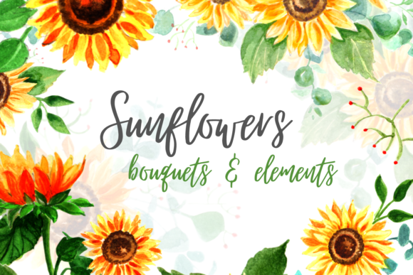 Sunflowers Watercolor Clipart Bundle for Crafts