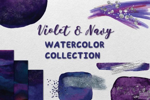 Violet and Navy Watercolor Collection Textures