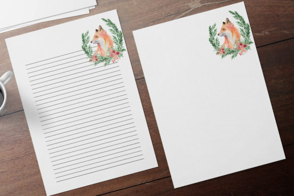Watercolor Cute Fox Stationary, Winter Print Templates