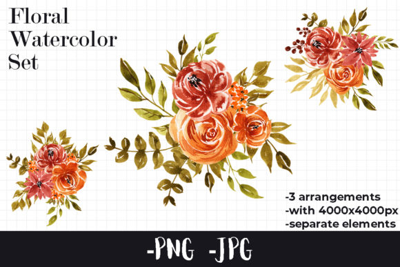 Watercolor Floral Autumn Bouquet Set for Crafts
