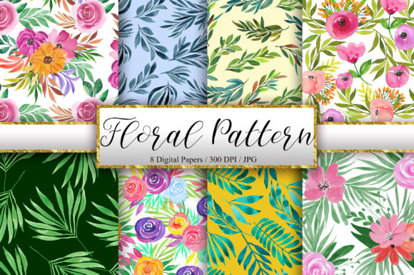 Watercolor Floral Pattern Background and Patterns