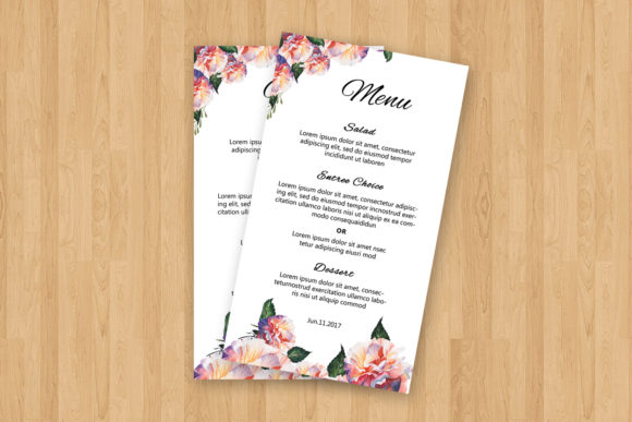 Watercolor Floral Wedding Menu Card and Print Templates