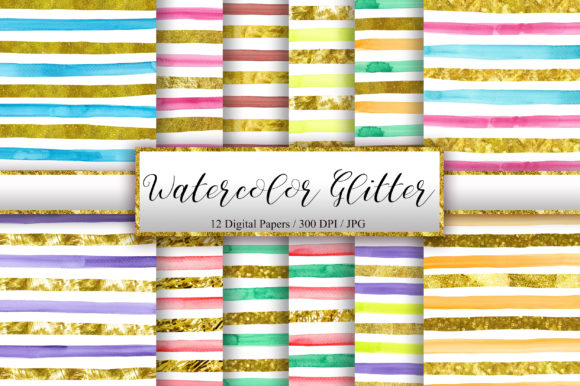 Watercolor Glitter Stripes Background