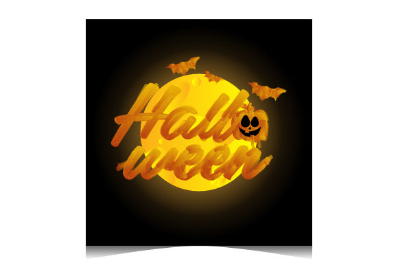Watercolor Lettering Halloween with Moon Graphic Templates