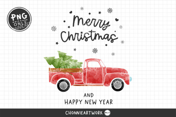 Watercolor Merry Christmas Truck Tree Crafts