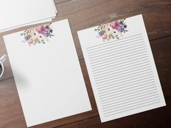 Watercolor Pink Roses Stationary Sheet and Print Templates